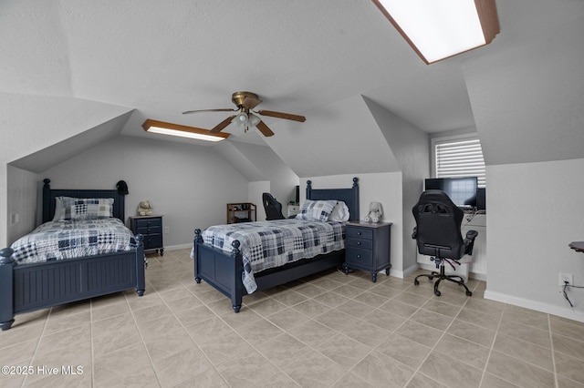 859 Old Pamlico Beach Rd W, Belhaven, NC 27810 - bedroom featuring lofted ceiling, ceiling fan, light tile patterned floors, and an office area