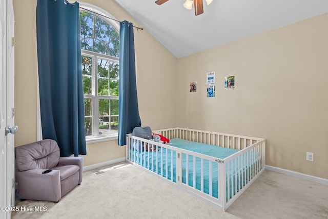 144 Newington Way, Aberdeen, NC 28315 - bedroom with lofted ceiling, carpet flooring, multiple windows, a crib, and baseboards