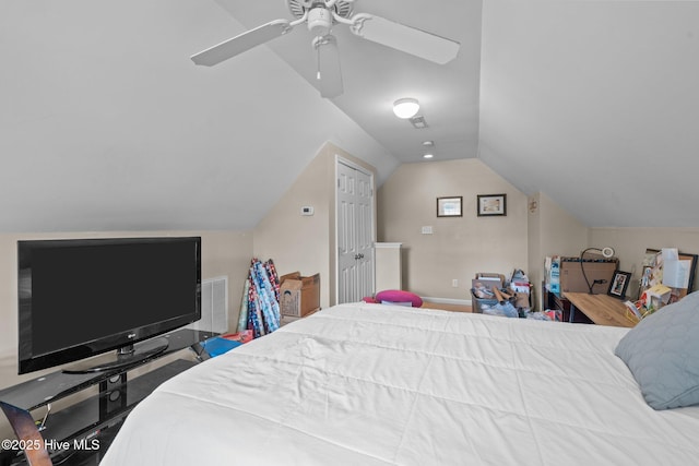 144 Newington Way, Aberdeen, NC 28315 - bedroom featuring lofted ceiling, a ceiling fan, and baseboards