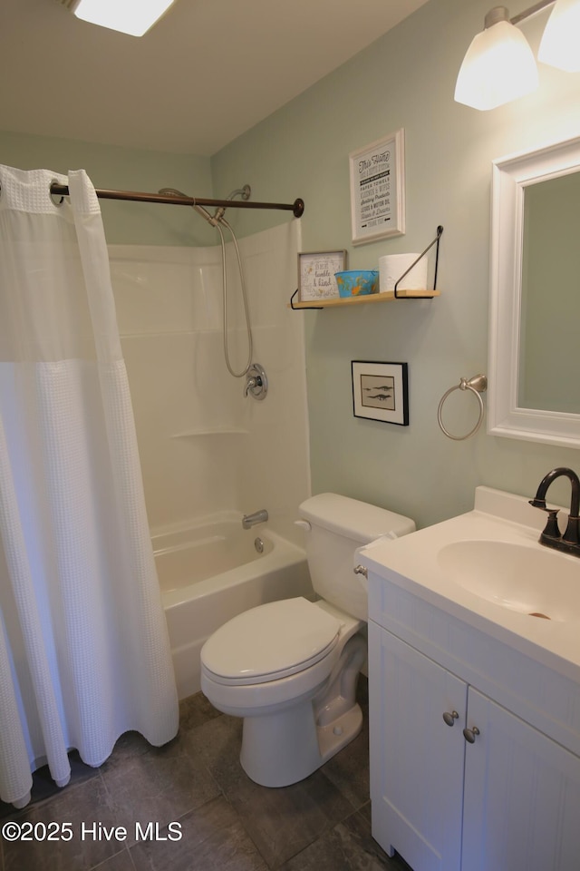 105 Sandy Landing Rd, Cedar Island, NC 28520 - full bath featuring tile patterned flooring, vanity, toilet, and shower / tub combo with curtain