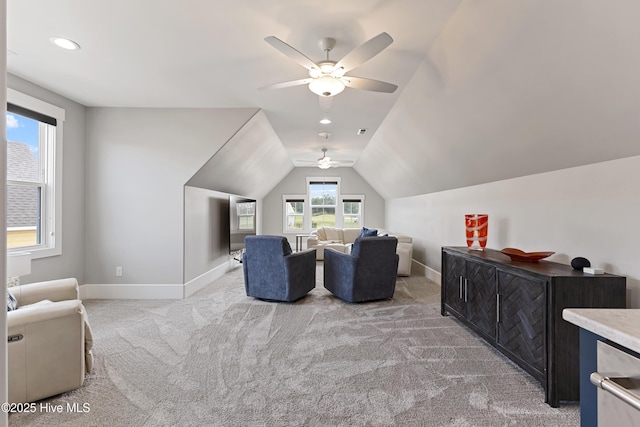 4224 Cobleskill Dr, Leland, NC 28451 - bedroom featuring carpet floors, baseboards, lofted ceiling, a ceiling fan, and recessed lighting