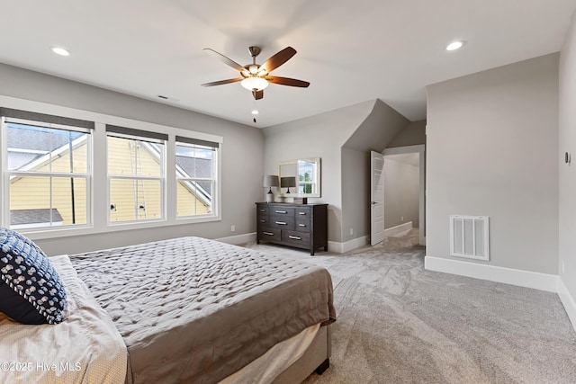 4224 Cobleskill Dr, Leland, NC 28451 - bedroom featuring light carpet, baseboards, recessed lighting, and a ceiling fan