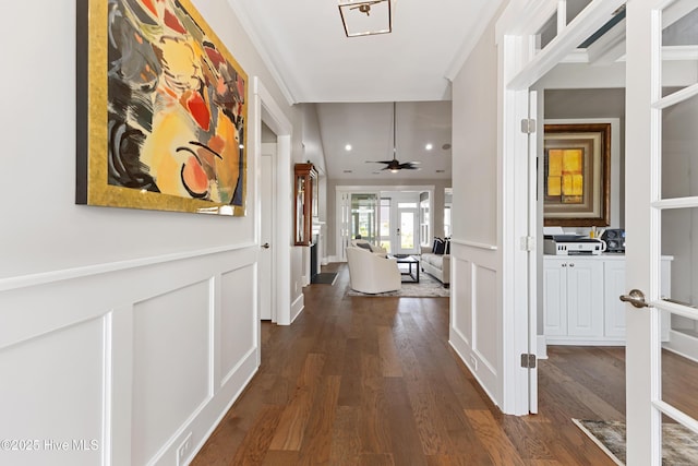 4224 Cobleskill Dr, Leland, NC 28451 - hallway featuring french doors, dark wood-type flooring, and a decorative wall
