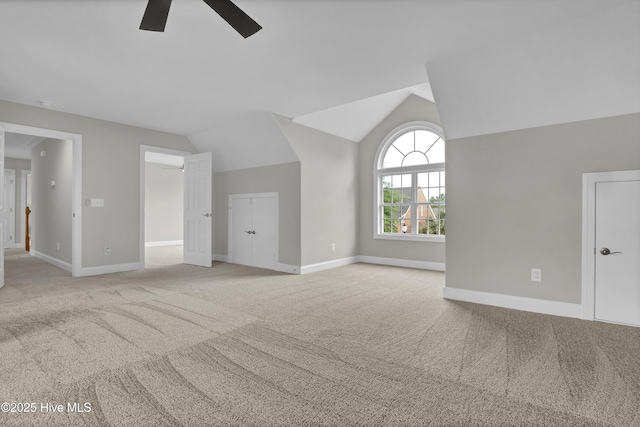1306 Wakefield Ct, Winnabow, NC 28479 - additional living space with carpet floors, ceiling fan, baseboards, and lofted ceiling