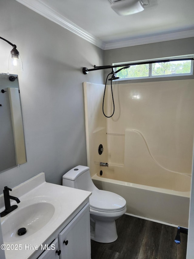 5024 Gate Post Ln, Wilmington, NC 28412 - full bath with vanity, toilet, wood finished floors, crown molding, and shower / tub combination
