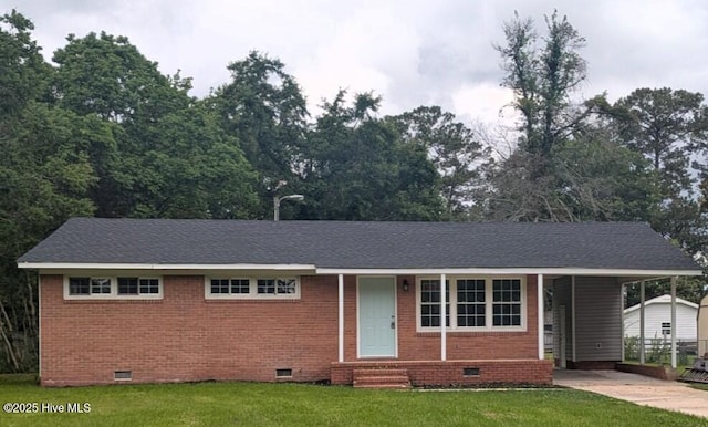 2527 Country Club Rd, Jacksonville, NC 28546 - ranch-style home with crawl space, a front yard, concrete driveway, and brick siding