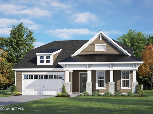 482 Sailor Sky Way Unit 401, Hampstead, NC 28443 - craftsman-style home featuring a standing seam roof, a front lawn, metal roof, covered porch, and a shingled roof