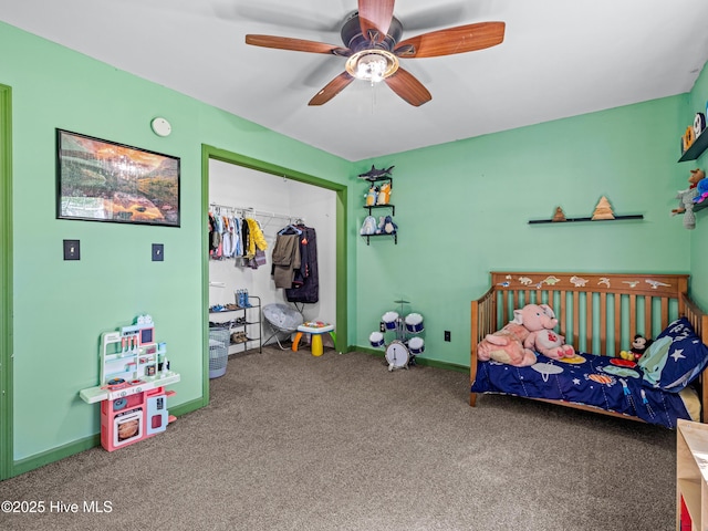 245 Parnell Rd, Hubert, NC 28539 - bedroom featuring carpet floors, a closet, baseboards, and ceiling fan