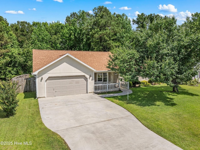 245 Parnell Rd, Hubert, NC 28539 - view of front of home featuring concrete driveway, an attached garage, a porch, and roof with shingles