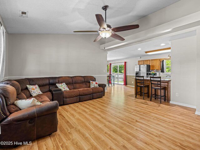 245 Parnell Rd, Hubert, NC 28539 - living room featuring a ceiling fan, light wood-style flooring, recessed lighting, and baseboards