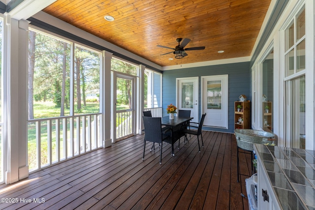 244 Red Fox Run Dr, Wallace, NC 28466 - sunroom / solarium featuring ceiling fan, wood ceiling, hardwood / wood-style floors, and outdoor dining area