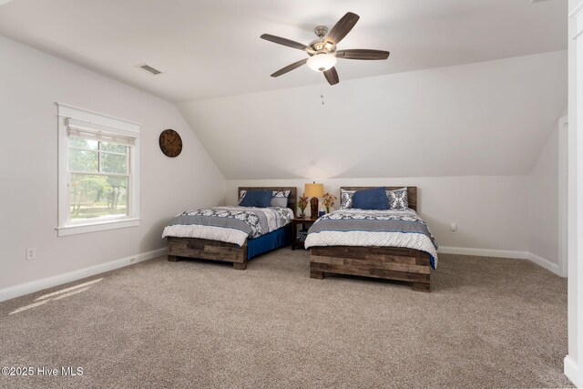 244 Red Fox Run Dr, Wallace, NC 28466 - bedroom with carpet, lofted ceiling, and ceiling fan