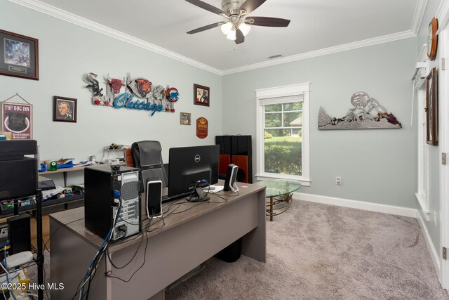 244 Red Fox Run Dr, Wallace, NC 28466 - carpeted office featuring a ceiling fan and ornamental molding