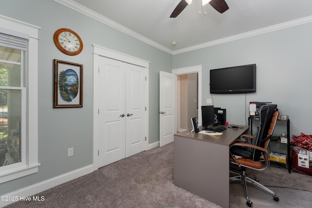 244 Red Fox Run Dr, Wallace, NC 28466 - carpeted office with ornamental molding and ceiling fan