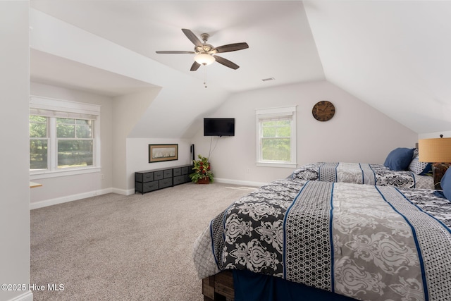 244 Red Fox Run Dr, Wallace, NC 28466 - bedroom with carpet, vaulted ceiling, and a ceiling fan