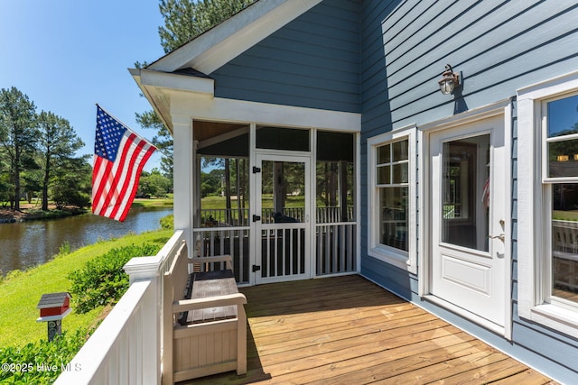 244 Red Fox Run Dr, Wallace, NC 28466 - wooden terrace featuring a water view and a sunroom
