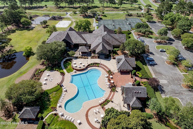 244 Red Fox Run Dr, Wallace, NC 28466 - aerial view of property's location featuring a pool area and a nearby body of water