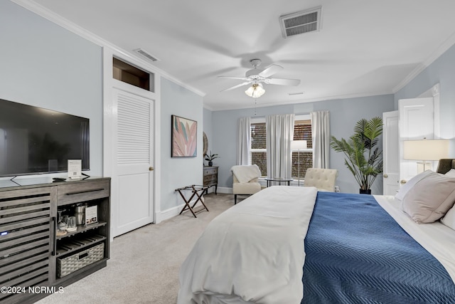 412 S 3rd St, Wilmington, NC 28401 - bedroom featuring ornamental molding, carpet floors, baseboards, and ceiling fan