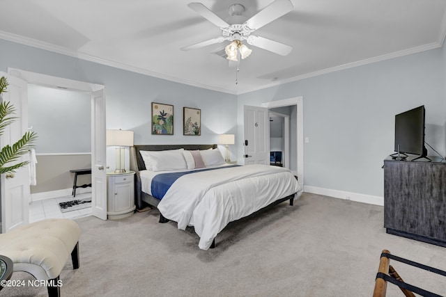 412 S 3rd St, Wilmington, NC 28401 - carpeted bedroom featuring ornamental molding, baseboards, and ceiling fan