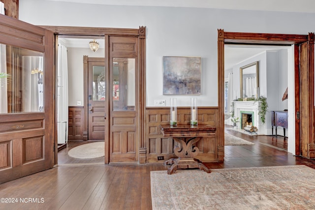 412 S 3rd St, Wilmington, NC 28401 - foyer entrance with wainscoting, hardwood / wood-style flooring, and a fireplace