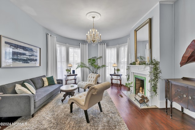 412 S 3rd St, Wilmington, NC 28401 - living room with a chandelier, wood finished floors, and a premium fireplace