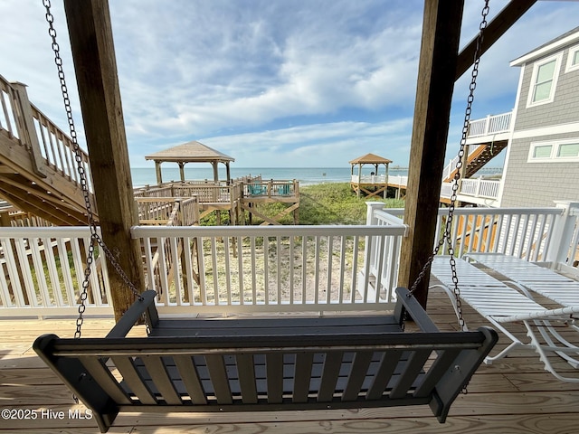 1012 New River Inlet Rd, North Topsail Beach, NC 28460 - wooden deck with a water view