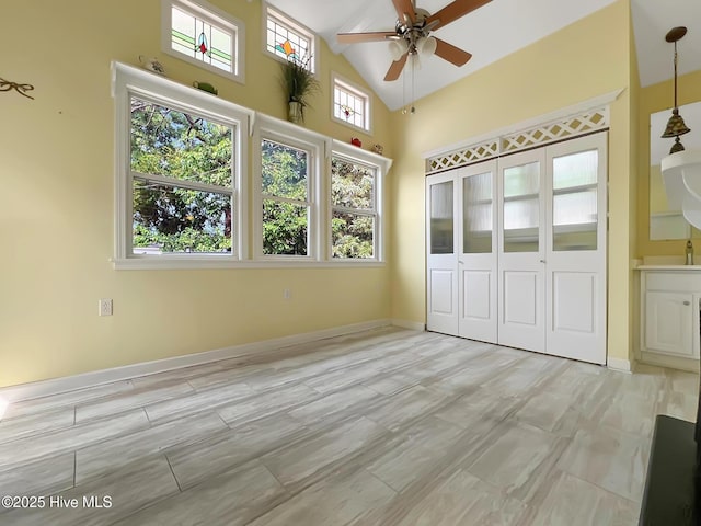 110 Virginia Rd, Edenton, NC 27932 - spare room featuring ceiling fan and high vaulted ceiling