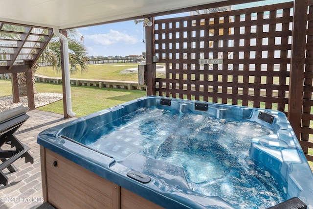 299 Waterway Dr, Sneads Ferry, NC 28460 - deck featuring a hot tub and a yard