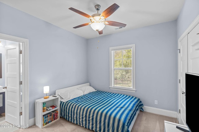 266 Marsh Haven Dr, Sneads Ferry, NC 28460 - bedroom featuring carpet floors, baseboards, and ceiling fan