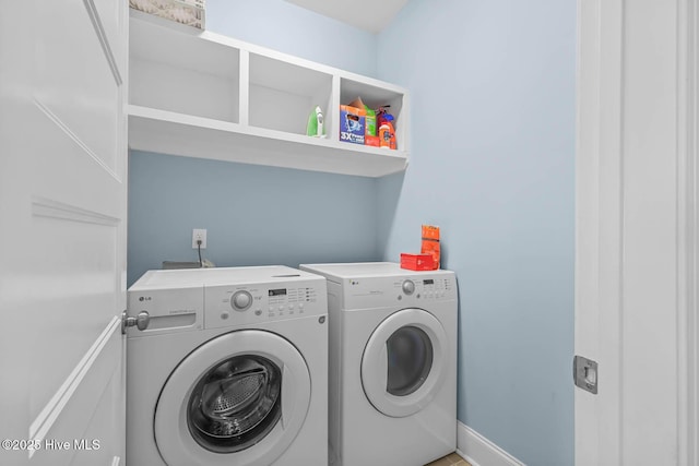 266 Marsh Haven Dr, Sneads Ferry, NC 28460 - laundry area featuring separate washer and dryer and baseboards