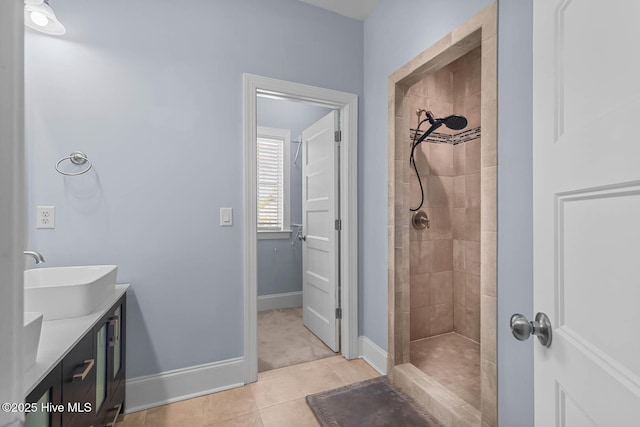 266 Marsh Haven Dr, Sneads Ferry, NC 28460 - full bath with tiled shower, tile patterned floors, baseboards, and vanity