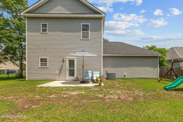 266 Marsh Haven Dr, Sneads Ferry, NC 28460 - back of property featuring a patio area, a playground, and cooling unit