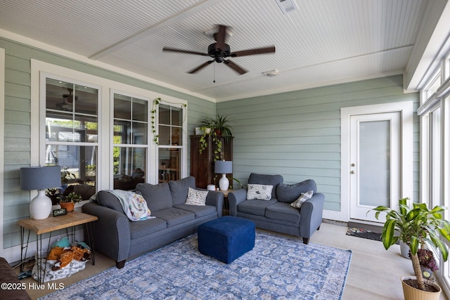 601 Trawler Pl, Newport, NC 28570 - sunroom / solarium featuring an outdoor living space and a ceiling fan