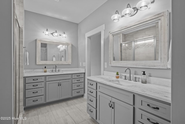 601 Trawler Pl, Newport, NC 28570 - bathroom with a stall shower and two vanities