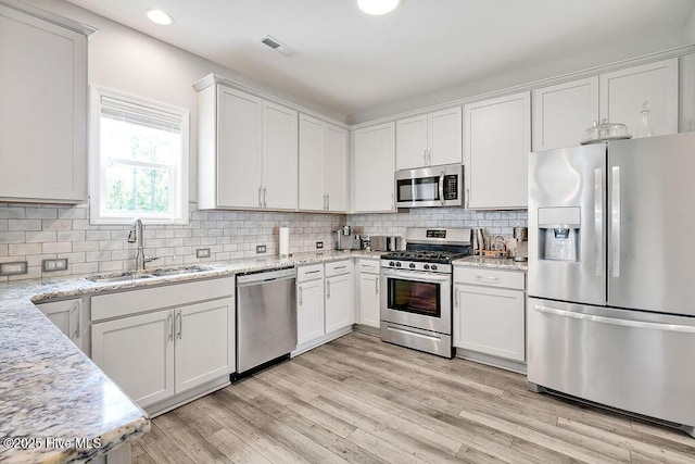 2610 Longleaf Pine Cir, Leland, NC 28451 - kitchen with appliances with stainless steel finishes, a sink, white cabinets, decorative backsplash, and recessed lighting