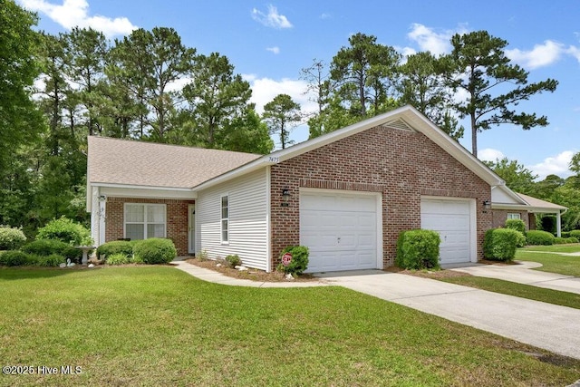 7475 Thais Trl, Wilmington, NC 28411 - view of front of home with brick siding, a garage, concrete driveway, and a front lawn