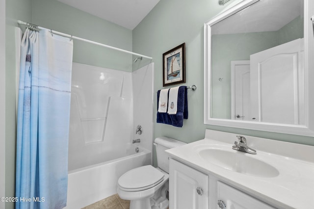208 Sea Manor Dr, Surf City, NC 28445 - full bath with toilet, vanity, shower / bath combination with curtain, and tile patterned flooring