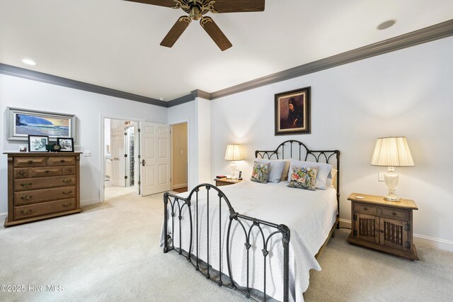 482 Riverwood Dr SE, Bolivia, NC 28422 - bedroom with ornamental molding, carpet floors, baseboards, and a ceiling fan