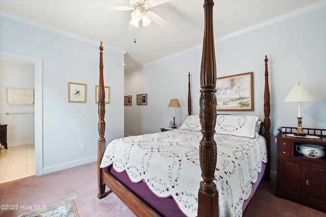 482 Riverwood Dr SE, Bolivia, NC 28422 - carpeted bedroom featuring ornamental molding, baseboards, and a ceiling fan