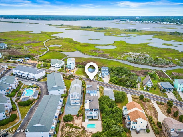 822 S Topsail Dr Unit B, Surf City, NC 28445 - aerial perspective of suburban area with a pool area, a large body of water, and a golf club