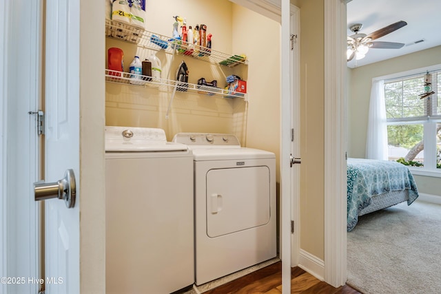 104 NE 63rd St, Oak Island, NC 28465 - washroom with separate washer and dryer, baseboards, a ceiling fan, and carpet floors