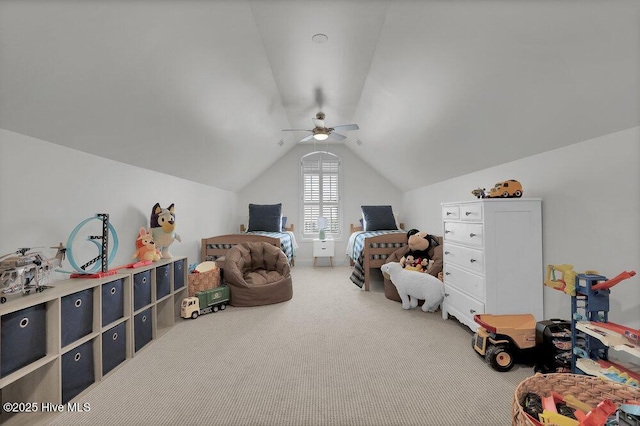 127 Azalea Dr, Hampstead, NC 28443 - bedroom with carpet flooring, vaulted ceiling, and a ceiling fan