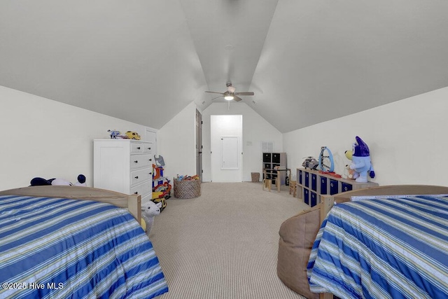 127 Azalea Dr, Hampstead, NC 28443 - carpeted bedroom with vaulted ceiling and a ceiling fan
