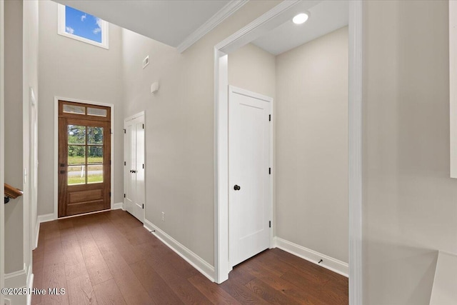 2190 Heartland Rd, Battleboro, NC 27809 - foyer with dark wood-style flooring, baseboards, and a high ceiling