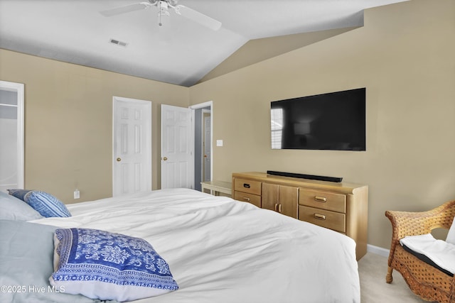 5109 Gate Post Ln, Wilmington, NC 28412 - bedroom featuring lofted ceiling, light colored carpet, baseboards, and ceiling fan