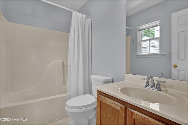 5109 Gate Post Ln, Wilmington, NC 28412 - bathroom with toilet, shower / bath combination with curtain, tile patterned floors, and vanity