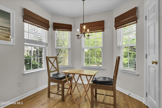 5109 Gate Post Ln, Wilmington, NC 28412 - dining space featuring wood finished floors, baseboards, and a chandelier