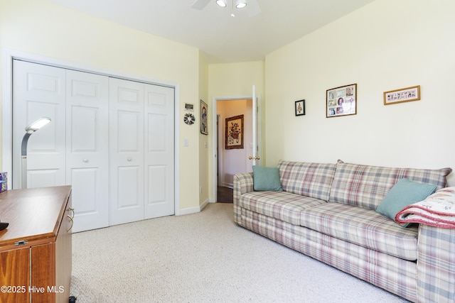 308 Crooked Gulley Cir, Sunset Beach, NC 28468 - carpeted living area featuring ceiling fan and baseboards