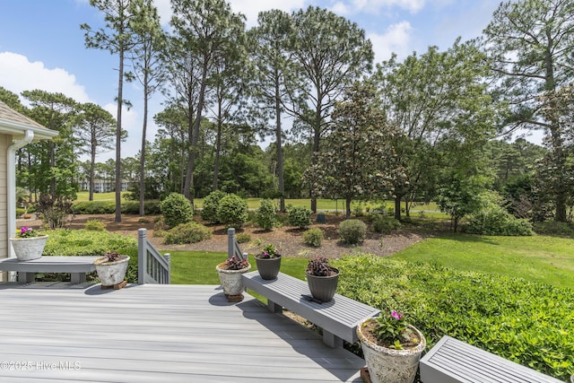 308 Crooked Gulley Cir, Sunset Beach, NC 28468 - view of green lawn featuring a wooden deck