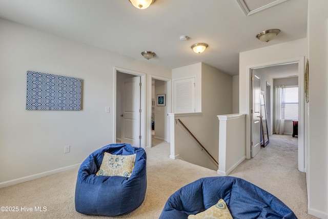 815 Avington Ln NE, Leland, NC 28451 - living area featuring an upstairs landing, carpet, and baseboards